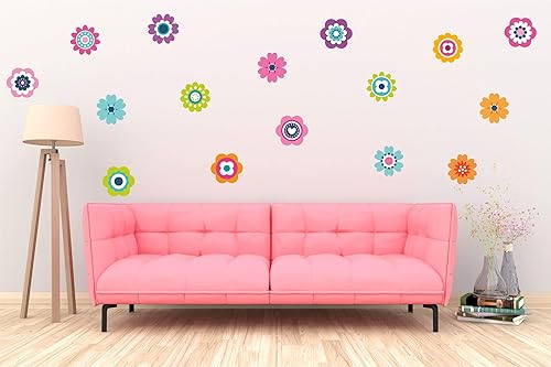 Autocollant mural rétro motif fleurs hippie années 60 70 - Medium - 75 x 54cm - Nail Gallerys