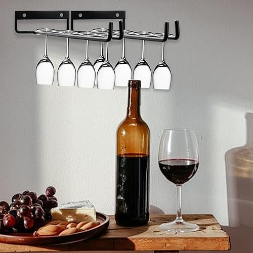 YAYODS 5 Pièces 30cm Porte Verres Suspendu Noir - Rangement Verre a Pied Métal - Support Verre a Pied Suspendu - Porte Verre Suspendu - Accroche Verre a Pied Suspendu - Porte-Verres Pour Armoire, Bar - Nail Gallerys