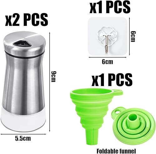2 salières et poivrières, 1 entonnoir, 1 crochet, salière et poivrière avec bouchon à vis, salière et poivrière avec fond transparent, flacon distributeur rechargeable - Nail Gallerys