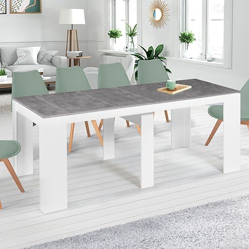 IDMarket - Table Console Extensible Orlando 10 Personnes 235 cm Bois Blanc et Effet béton - Nail Gallerys
