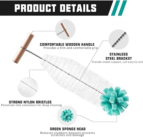 2 Pièces Goupillon Bouteille, 30 CM+27 CM Goupillon Biberon Brosse Nettoyage pour Bouteille Soda, Bouteille Verre, Bouteille Biberons - Nail Gallerys