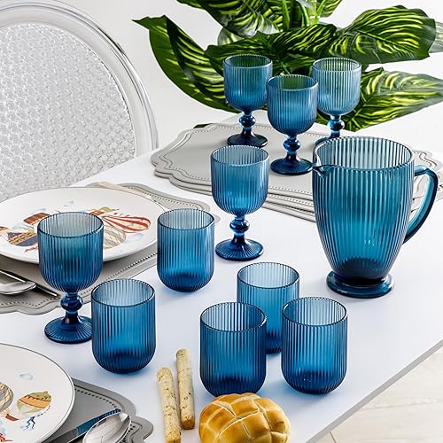 Baroni Home Carafe en verre avec détails en relief, pichet avec poignée, design moderne, carafe anti-goutte, facile à nettoyer, pour boissons chaudes et froides, 1 L, 20 x 13 x 19 cm, bleu - Nail Gallerys