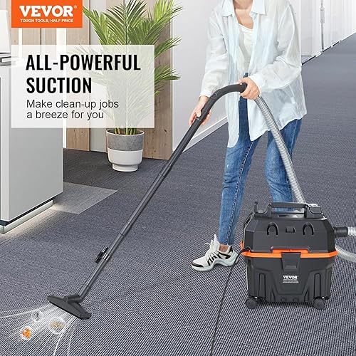 VEVOR Aspirateur eau et poussière 15 L, aspirateur d'atelier sec humide portable léger, 5 CV max, aspiration et soufflerie efficaces avec buse, roulettes, pour tapis, débris, poils d'animaux, noir - Nail Gallerys