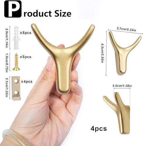 SDwfxd 4 Pcs Crochet Porte Manteau, Métal Porte Manteau Mural Doré, avec Vis et Boucle de Sécurité, Patères à Vêtements Vintage pour Salle de Bain Cuisine Chambre - Nail Gallerys