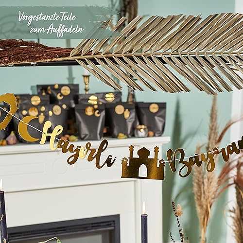 Papierdrachen 10m Guirlande comme décoration pour Le Ramadan - Hayirli Bayramlar - Souhaits pour Le Ramadan en Turc - Décoration à bricoler pour Enfants et Adultes - Eid Mubarak - Set 4 - Nail Gallerys