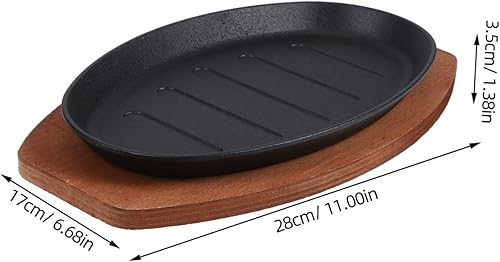 Warmhm 1ensemble Plaque À Steak Fonte Avec Plateau Bois Poêle À Griller Non-adhésive Pour Cuisine Et Barbecue Extérieur Steak Poisson Et Fromage Pratique - Nail Gallerys