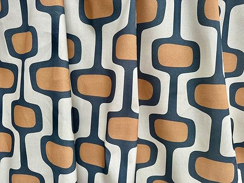 Tissu en coton à motif géométrique rétro des années 70 - Tissu d'ameublement - Terre cuite et crème - 140 cm de large - Vendu au mètre - Nail Gallerys