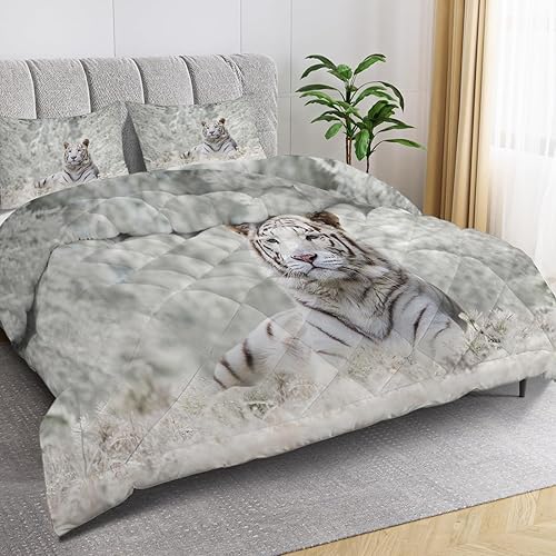 buyluhn Couette 140x200 4 Saisons, Couette Tigre Blanc Imprimée 1 Personne pour Lit 90x190 Enfant Fille Garçon, Edredon Duvet Animal Ete Hiver avec 2 Taies d'oreiller, Lavable en Machine - Nail Gallerys