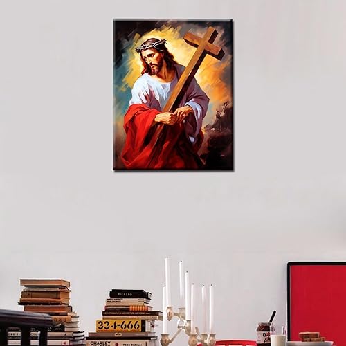 Tucocoo Kit de peinture à l'huile par numéros Jésus et femme - 40,6 x 50,8 cm - Peinture à l'huile sur toile pour adultes avec pinceaux et pigments acryliques - Images de prière de foi chrétienne pour - Nail Gallerys