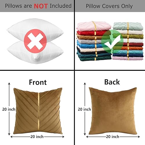 Tosleo Lot de 2 Housse de Coussin 50x50cm Taie d'oreiller en Velours Plissé Décoration de Lingots d'or pour Maison Salon Chambre Brun - Nail Gallerys