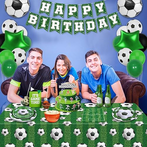 Lot de 120 décorations de fête sur le thème du football pour garçons - Décorations d'anniversaire sur le thème du football - Assiettes de football, serviettes de sport pour 40 personnes - Nail Gallerys