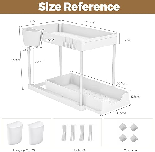 KOOSREEL Rangement sous Evier 2 Niveaux, Coulissant Organiseur sous Évier Etagere Tiroir,Panier de rangement multifonction pour salle de bain, étagère sous placard, étagère de lave-vaisselle - Blanc - Nail Gallerys