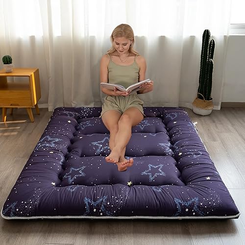 YOSHOOT Rêver Lune Matelas Futon Lit D'appoint de Sol Japonais Lit Pliable 1 Personne Tatami Tapis de Sol Portable, Matelas de Camping Enroulable de Chaise Longue canapé Futon, 135 x 190cm - Nail Gallerys