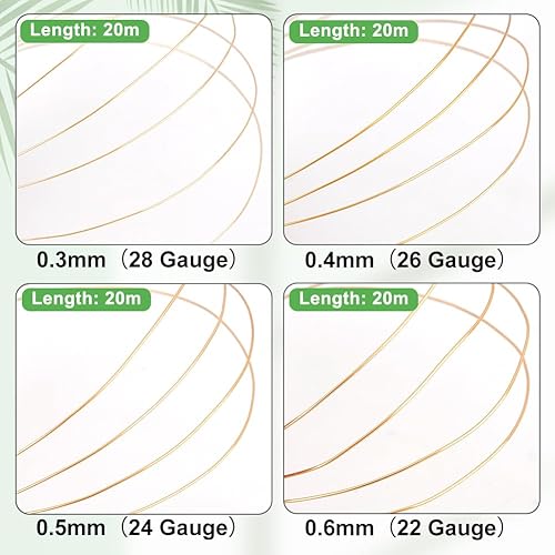 PH PandaHall 80m Fil de Cuivre Plaqué Or carats 14, 22/24/26/28 Fil Artisanal de Calibre, fil de Perles Métalliques, Fil de Bijoux en Or Fil D'Armature pour L'Emballage de Fils - Nail Gallerys