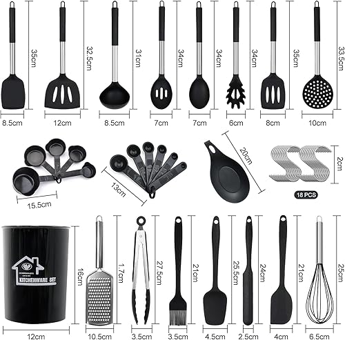 GUHAOOL 46Pcs Ensemble d'ustensiles de Cuisine en Acier Inoxydable,en Silicone Antiadhésive Anti-Rayures et Résistante à la Chaleur,Ustensiles de Cuisine en Silicone, Ensemble de Cuisine sans BPA,Noir - Nail Gallerys