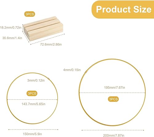 0XBIT Cerceau Floral Mariage, 3 Pièces Couche Double Cercles Floraux en Métal, Cerceaux en Métal Doré, avec Base en Bois, pour Guirlandes DIY et Décorations de Table de Mariage - Nail Gallerys