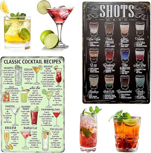 JOKILY 2 Pièces Plaque Metal Vintage en Fer Classic, Vintage Plaque Métallique, Poster Métallique Vintage Cocktail Classiques en Métal, Affiche de bar Rétro pour Cafe Bar Restaurant Pub Série Bière - Nail Gallerys