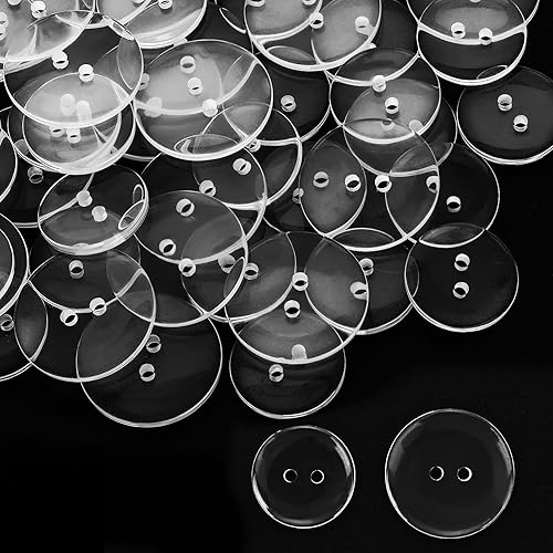 Prasacco Lot de 50 boutons ronds transparents à 2 trous en résine à coudre pour chemise (2 tailles, 20 mm et 25 mm) - Nail Gallerys