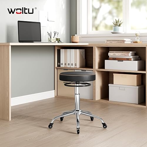WOLTU Tabouret Bureau, Tabouret roulettes, Siège Rembourré de Mousse à Mémoire de Forme, en PU, Hauteur Réglable, roulettes en Caoutchouc, pour Salon de Massage, Bureau, Clinique, Noir, BS180sz - Nail Gallerys