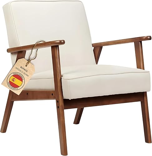 HOME DESIGN & CONFORT Fauteuil Roma anti-taches de style nordique - Fauteuils de salon en bois massif - Fauteuil de chambre (beige/noyer) - Nail Gallerys