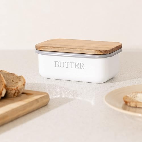 Navaris Récipient pour Beurre - Beurrier 6 x 15,5 x 10, 5 cm avec Couvercle en Acacia - Boîte hermétique Anneau en Silicone - Fromages légumes - Nail Gallerys