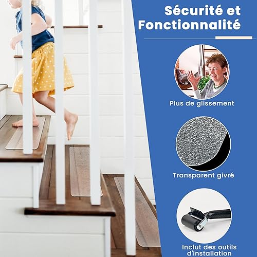 Homwiz Lot de 15 marches d'escalier antidérapantes et transparentes - Autocollant - Tapis antidérapant - Pour protéger les animaux de compagnie, personnes âgées et enfants (transparent, 81 x 15 cm) - Nail Gallerys