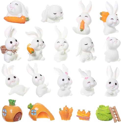 Queekay 20 Pièces Figurines de Lapin de Pâques Toppers de Cupcakes en Résine Jouets de Lapin Décoratifs Jolies Statuettes de Lapin Mini Décorations de Fête de Lapin Miniature de Carotte de Jardin - Nail Gallerys