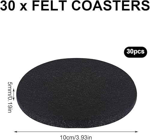 Lot de 30 Dessous de Verre Feutre Ronds sous-Verre Feutre Dessous Verre Noir Dessous-Verres Ronds en Feutre Boissons sous-Verres sous Verre pour Boissons Tasses Bar Verre - Nail Gallerys