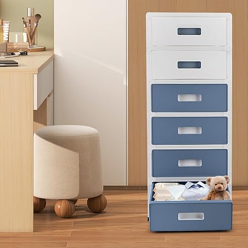 Meuble de rangement à 6 tiroirs, en plastique, avec roulettes, tour de rangement avec tiroirs et roulettes pour chambre à coucher, bureau - Nail Gallerys