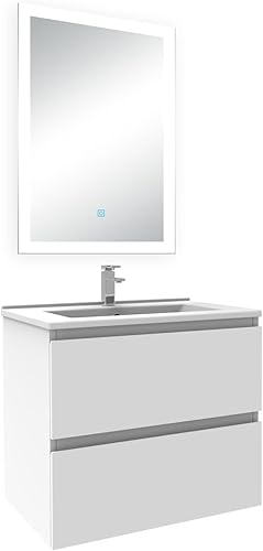 AICA Ensemble Meuble Salle de Bain 60cm Simple Vasque et Miroir Lumineux 3 Couleurs et dimmable Anthracite - Nail Gallerys