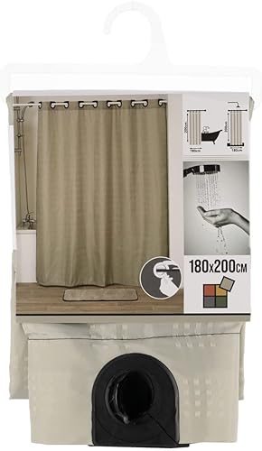 TENDANCE Rideau de Douche avec Anneaux intégrés 180 x 200 cm Beige Ficelle et Noir - Nail Gallerys