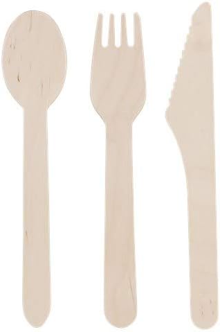 AM Lot de 24 couverts jetables en bois 100 % naturel comprenant 8 couteaux, fourchettes et cuillères - Nail Gallerys
