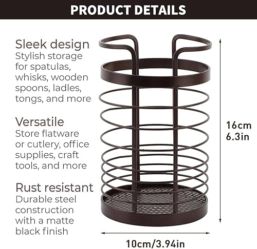 MeYuxg Porte-ustensiles de cuisine avec trous de drainage - Porte-ustensiles de cuisine - Grande capacité - Pour ustensiles de cuisine - Rangement de cuisine - Porte-cuillère (noir marron) - Nail Gallerys