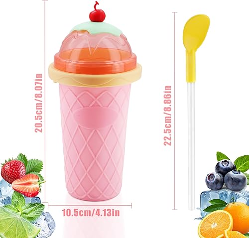 Slushy Maker Cup, Machine à Granit En Silicone, Tasse à Granite Réutilisable Avec Paille Et Cuillère 2 En 1, Tasse à Granite Fai-Dé Avec Pincée De Smoothie Rose - Nail Gallerys
