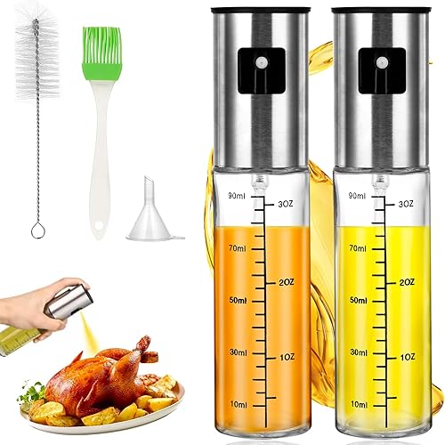 Set de 5 Pulvérisateurs d'Huile - 2 bouteilles pulvérisatrices d'huile 90ml - Spray d'Huile - Matériau en Verre - Consommation Précise d'Huile - Idéal pour la Cuisine, Barbecue, Salades (Argent) - Nail Gallerys