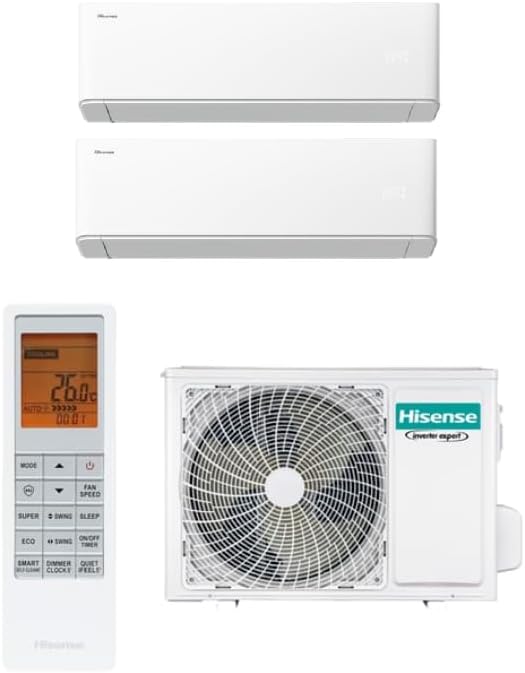 Hisense Uni Air Climatisation Dual Split 2AMW42U4RGC 9000+12000 Btu, R32, Inverter, Self-Cleaning, Minuteur, Oscillation automatique, WiFi, Nouveau Modèle 2025, A++/A++ - Nail Gallerys