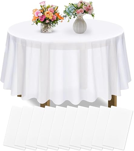Umllpet Lot de 10 nappes rondes jetables blanches pour table ronde, 230 cm, nappes imperméables pour anniversaire, Pâques, mariage, douche nuptiale, fête - Nail Gallerys