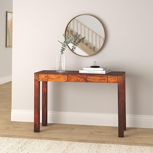vidaXL Bois Massif de Sheesham Table Console avec 3 Tiroirs Table d'Appoint - Nail Gallerys