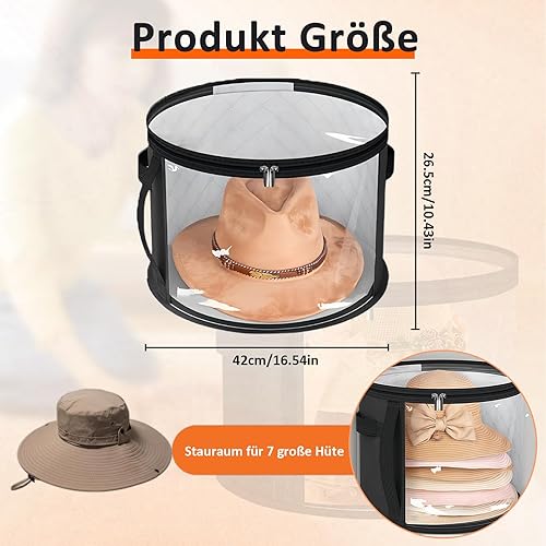 Biliant Boîte à chapeaux ronde avec couvercle, boîte de rangement ronde, avec fenêtre transparente et poignée stable, rangement pour grands bonnets ronds, casquettes de cowboy - Nail Gallerys