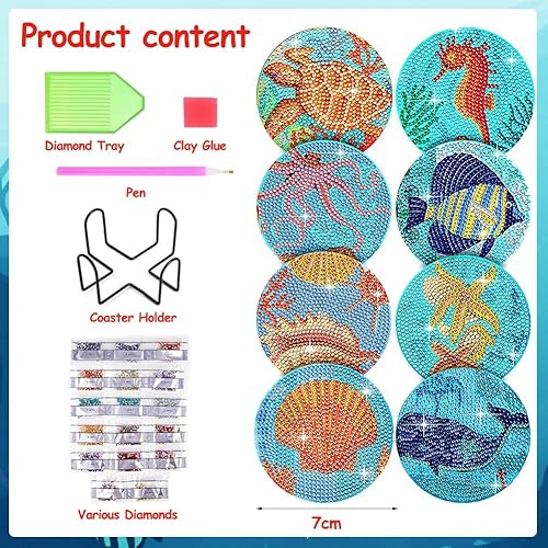 DIY Animal Acrylique Coaster Kit avec Support, Diamond Painting Coasters pour La Maison Bureau sous Peinture Diamant Motif Vie Marine pour Adultes et Enfants Débutants 8 Pièces - Nail Gallerys