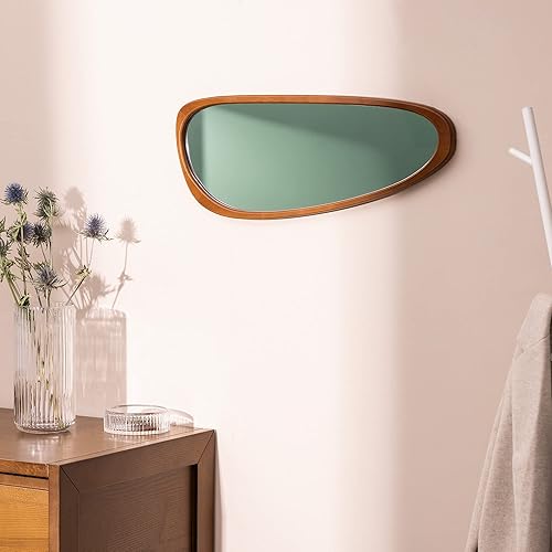 Navaris Miroir Mural Design - Miroir Ovale 24,5x60 cm avec Cadre Bois de hêtre - Miroir Mural entrée Chambre Salon Suspension Horizontale Verticale - Nail Gallerys