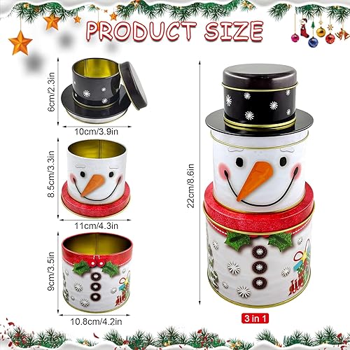 SHOWHEEL Lot de 3 boîtes à biscuits 3 en 1 pour Noël, bonhomme de neige, boîtes à biscuits en métal, à trois étages, boîtes de conservation pour bonbons, chocolat, cookies pour l'hiver, l'Avent et - Nail Gallerys