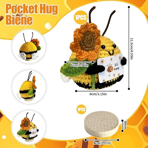 KATIMI 2 Pièces Cadeaux Porte-Bonheur Pocket Hug Bee, Plante de Soutien Émotionnel, Abeille Positive, Cadeau Positif d'amour Rouge avec Base en Bois, Cadeau D'encouragement pour Femmes Amies - Nail Gallerys