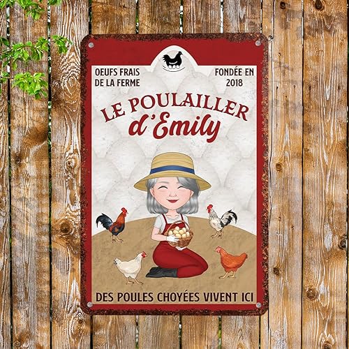 Cadeau Plus Plaque Métal Personnalisée - Des Poules Choyées Vivent Ici - Plaque metal vintage, panneau decoratif exterieur metal, cadeau fete des meres personnalisé, accessoire poulailler (Modèle #1) - Nail Gallerys