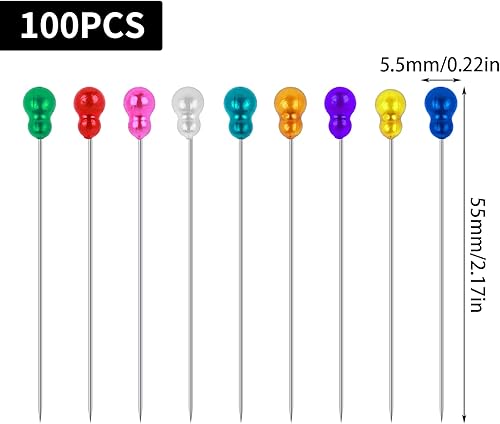 Grevosea Lot de 100 épingles à coudre droites multicolores à tête de gourde nacrée en acier inoxydable pour tissu, bricolage, couture, projet de décoration de mariage - 5,6 cm - Nail Gallerys