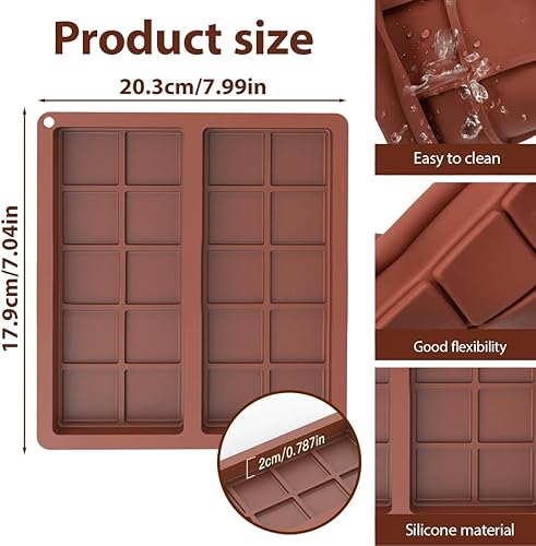 NHQZ Moule Silicone Chocolat 2 Pièces Dubai Moule à Chocolat Profond Antiadhésif Tablette pour Pralines et Bonbons, 20 Grilles, Moule tablette chocolat dubai - Nail Gallerys