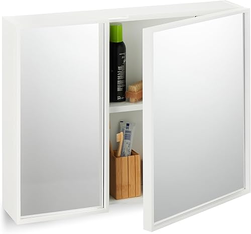 Relaxdays Meuble à Miroir, 2 Portes, Rangement Salle de Bain, HxLxP : 50x65x15,5 cm, Armoire à accrocher, Blanc - Nail Gallerys