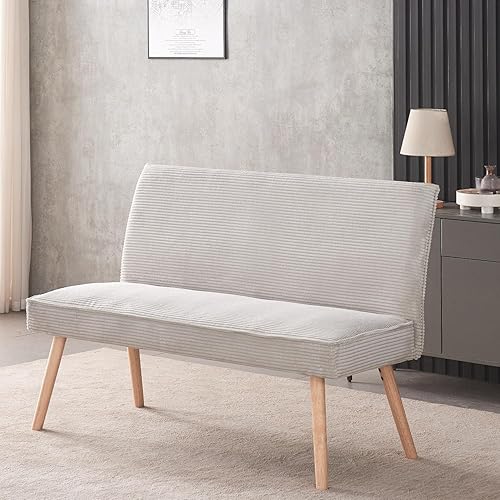 B&D Home Banc Paul 120cm en Velours Côtelé avec Dossier et Pieds en Bois Massif pour Salle à Manger, entrée ou Dressing, Cordon Anthracite, 11309-140-ANTR - Nail Gallerys