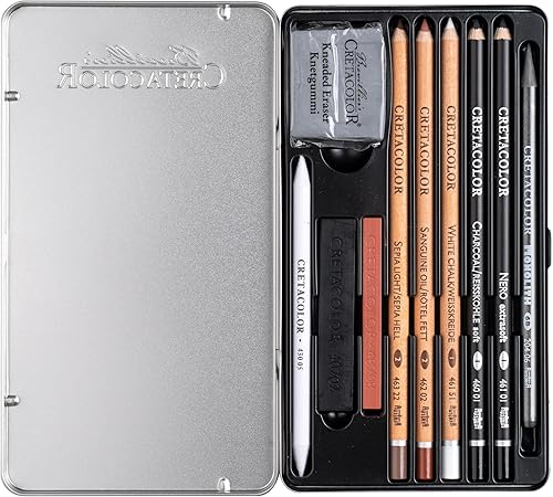 CRETACOLOR Artino Drawing Set, set d'esquisse de 10 pièces pour professionnels et débutants, équipement de base pour le dessin, y compris essuie-papier et gomme à tracer, enduction douce et saturée - Nail Gallerys
