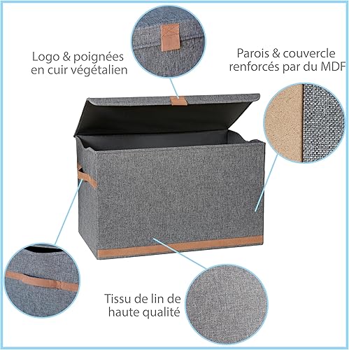 LOVE IT STORE IT - Premium - Boite de rangement avec couvercle - Coffre - Extra large - 90 L - Gris - 62x37,5x39cm - Nail Gallerys